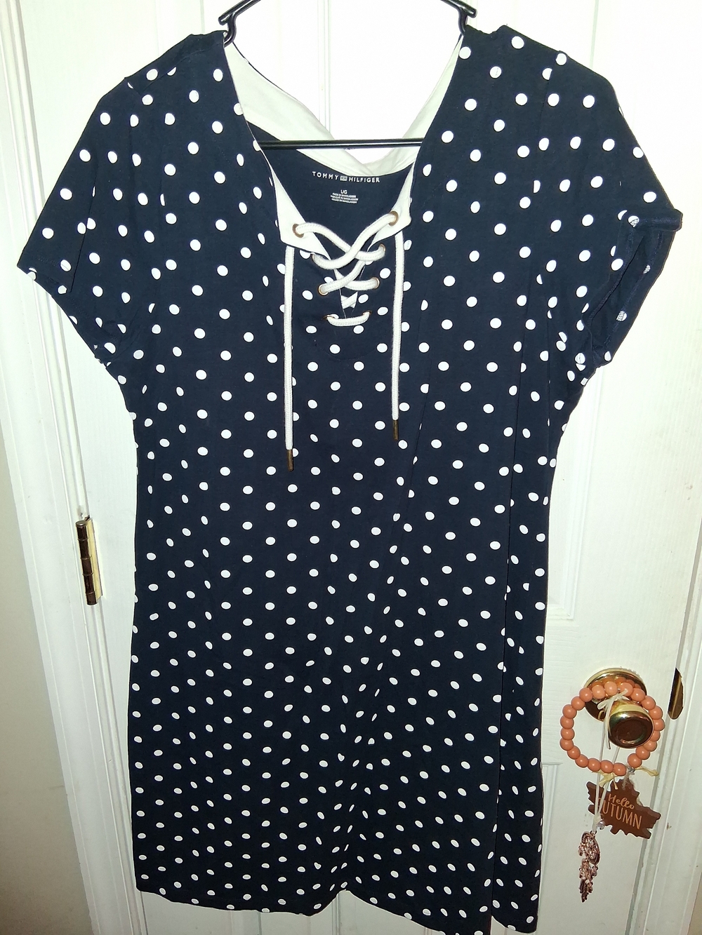 Tommy Hilfiger Navy and White Polka Dot Lace-Up Mini Dress